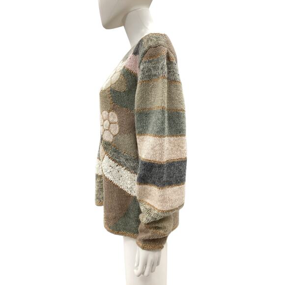 VTG Caren Charles Cardigan Women’s Size L 80’ Buttons Gold Thread Flower Motif - Picture 3 of 5